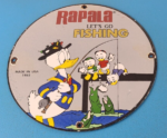 Vintage Rapala Fishing Lures Ad Sign – Donald Duck Porcelain Gas Pump Plate Sign - Image 2