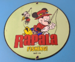 Vintage Rapala Fishing Sign – Mickey Mouse Sign – Tackle Lures Gas Oil Pump Sign - Image 2