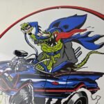 Vintage Rat Fink Hot Rod Batmobile Porcelain Sign – Kustom Fink Sign - Image 12