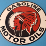 Vintage Red Hat Gasoline Porcelain Sign – Gas Motor Oil Pump Service Sign