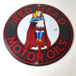 Vintage Red Head Motor Oil Sign – Gasoline Pump Superwoman Porcelain Sign - Image 15