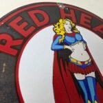Vintage Red Head Motor Oil Sign – Gasoline Pump Superwoman Porcelain Sign - Image 5