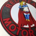 Vintage Red Head Motor Oil Sign – Gasoline Pump Superwoman Porcelain Sign - Image 6