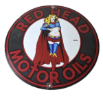 Vintage Red Head Motor Oil Sign – Gasoline Pump Superwoman Porcelain Sign