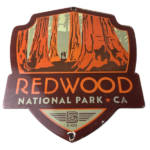 Vintage Redwood National Park Sign – CA Gas Service Station Pump Porcelain Sign