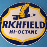 Vintage Richfield Gasoline Sign – Gas Motor Oil Pump Plate Porcelain Sign