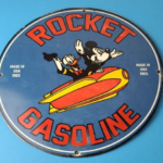 Vintage Rocket Gasoline Sign – Disney Mickey Mouse Gas Oil Pump Porcelain Sign