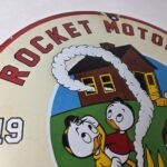 Vintage Rocket Motor Oil Sign – Donald Duck Gas Station Pump Porcelain Sign - Image 5