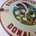 Vintage Rocket Motor Oil Sign – Donald Duck Gas Station Pump Porcelain Sign - Image 6