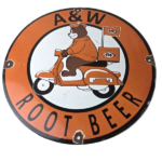 Vintage Root Beer Sign – A&W Old Fashioned Beverage Scooter Gas Oil Pump Sign