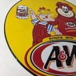 Vintage Root Beer Sign – A&W Soda Dennis Menace Bear Advertising Porcelain Sign - Image 6