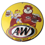 Vintage Root Beer Sign – A&W Soda Dennis Menace Bear Advertising Porcelain Sign