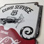 Vintage Route 66 Coca Cola Porcelain Sign – Curb Service Soda Diner Pump Sign - Image 12