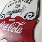 Vintage Route 66 Coca Cola Porcelain Sign – Curb Service Soda Diner Pump Sign - Image 13