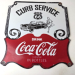 Vintage Route 66 Coca Cola Porcelain Sign – Curb Service Soda Diner Pump Sign - Image 15