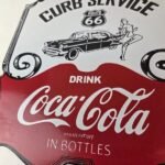 Vintage Route 66 Coca Cola Porcelain Sign – Curb Service Soda Diner Pump Sign - Image 4