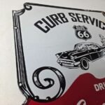 Vintage Route 66 Coca Cola Porcelain Sign – Curb Service Soda Diner Pump Sign - Image 5