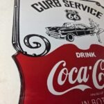 Vintage Route 66 Coca Cola Porcelain Sign – Curb Service Soda Diner Pump Sign - Image 6