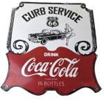 Vintage Route 66 Coca Cola Porcelain Sign – Curb Service Soda Diner Pump Sign - Image 2