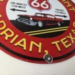 Vintage Route 66 Porcelain Sign – Texas Midpoint Gas Station Pump Road Ad Sign - Image 11