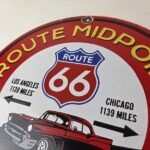 Vintage Route 66 Porcelain Sign – Texas Midpoint Gas Station Pump Road Ad Sign - Image 12