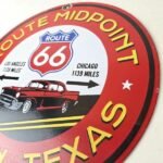 Vintage Route 66 Porcelain Sign – Texas Midpoint Gas Station Pump Road Ad Sign - Image 13