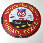 Vintage Route 66 Porcelain Sign – Texas Midpoint Gas Station Pump Road Ad Sign - Image 15