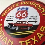Vintage Route 66 Porcelain Sign – Texas Midpoint Gas Station Pump Road Ad Sign - Image 4