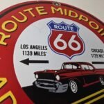 Vintage Route 66 Porcelain Sign – Texas Midpoint Gas Station Pump Road Ad Sign - Image 5