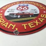 Vintage Route 66 Porcelain Sign – Texas Midpoint Gas Station Pump Road Ad Sign - Image 10