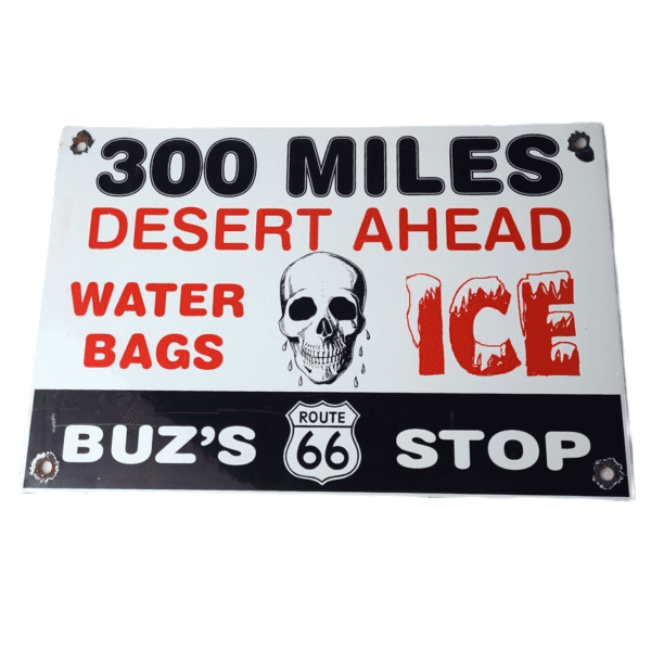 Vintage Route 66 Sign – Buz's Gas Station Desert Porcelain Sign