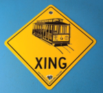 Vintage SFO Municipal Railway Sign – XING Trains Railway Porcelain Gas Pump Sign - Image 2