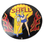 Vintage Shell Gasoline Sign – Gas Station Attendant Fill Up Pump Porcelain Sign - Image 2