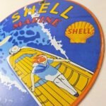 Vintage Shell Gasoline Sign – Marine Boat Porcelain Gas Pump Advertising Sign - Image 13