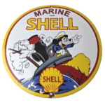 Vintage Shell Gasoline Sign – Mickey Old Steamboat Gas Oil Pump Porcelain Sign