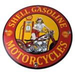 Vintage Shell Gasoline Sign – Motorcycle Gas Oil Pump Porcelain Sign - Image 2