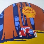 Vintage Shell Gasoline Sign – Redwood Park Gas Oil Pump Plate Porcelain Sign - Image 5