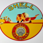 Vintage Shell Gasoline Sign – Roxana Old Automobile Gas Pump Plate Nozzle Sign