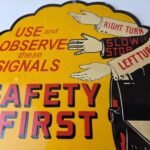 Vintage Shell Gasoline Sign – Safety First Porcelain Gas Pump Plate Sign - Image 3