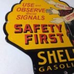 Vintage Shell Gasoline Sign – Safety First Porcelain Gas Pump Plate Sign - Image 6