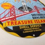 Vintage Shell Gasoline Sign – Treasure Island Gas Pump Station Ad Porcelain Sign - Image 11