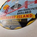 Vintage Shell Gasoline Sign – Treasure Island Gas Pump Station Ad Porcelain Sign - Image 14