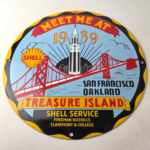 Vintage Shell Gasoline Sign – Treasure Island Gas Pump Station Ad Porcelain Sign - Image 15