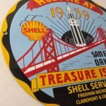 Vintage Shell Gasoline Sign – Treasure Island Gas Pump Station Ad Porcelain Sign - Image 6