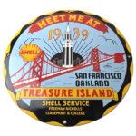 Vintage Shell Gasoline Sign – Treasure Island Gas Pump Station Ad Porcelain Sign