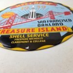 Vintage Shell Gasoline Sign – Treasure Island Gas Pump Station Ad Porcelain Sign - Image 10