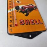 Vintage Shell Motor Oil Porcelain Sign – Gasoline Pump Ad Sign On Thermometer - Image 11