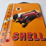 Vintage Shell Motor Oil Porcelain Sign – Gasoline Pump Ad Sign On Thermometer - Image 14