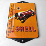 Vintage Shell Motor Oil Porcelain Sign – Gasoline Pump Ad Sign On Thermometer - Image 15