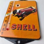 Vintage Shell Motor Oil Porcelain Sign – Gasoline Pump Ad Sign On Thermometer - Image 4